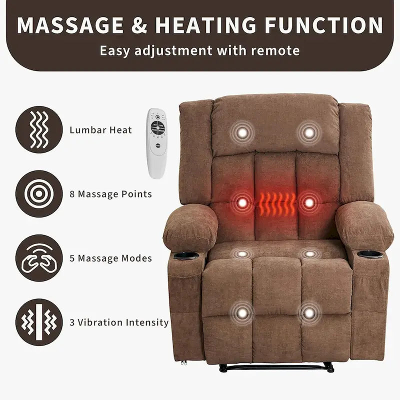 Sillón reclinable con control remoto, calor y masaje