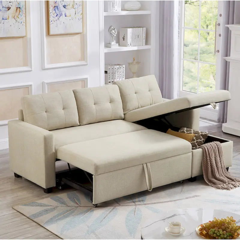 Sofá seccional convertible con cama extraíble y chaise longue con almacenaje oculto