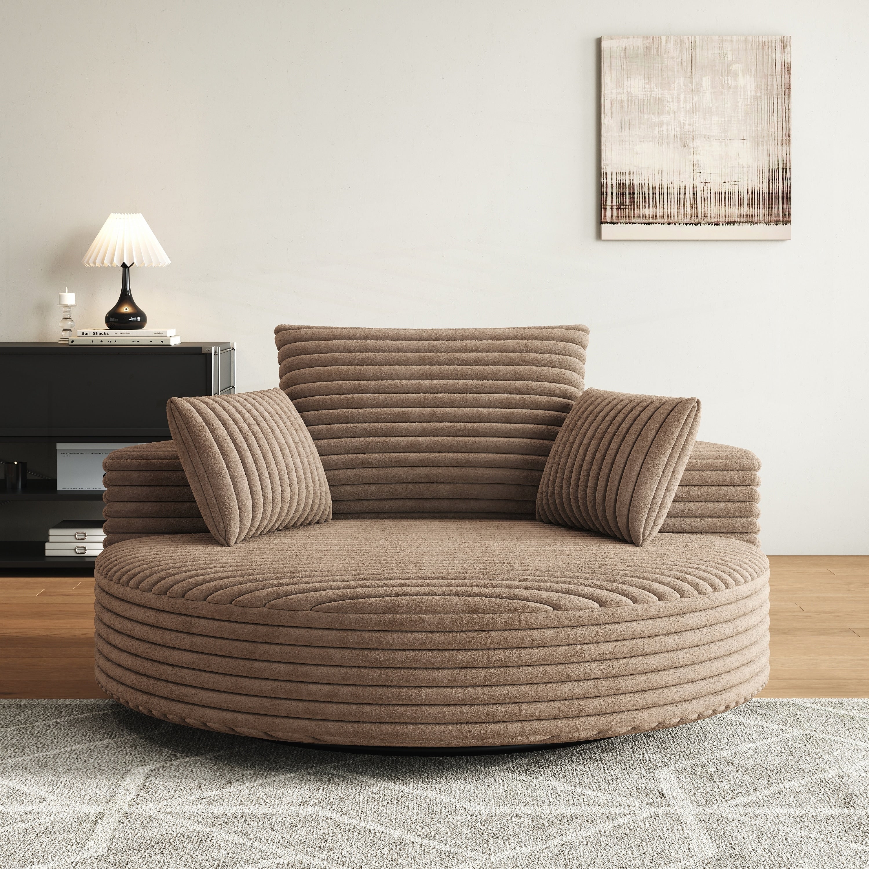 Sillón individual giratorio de chenilla, espuma y pana