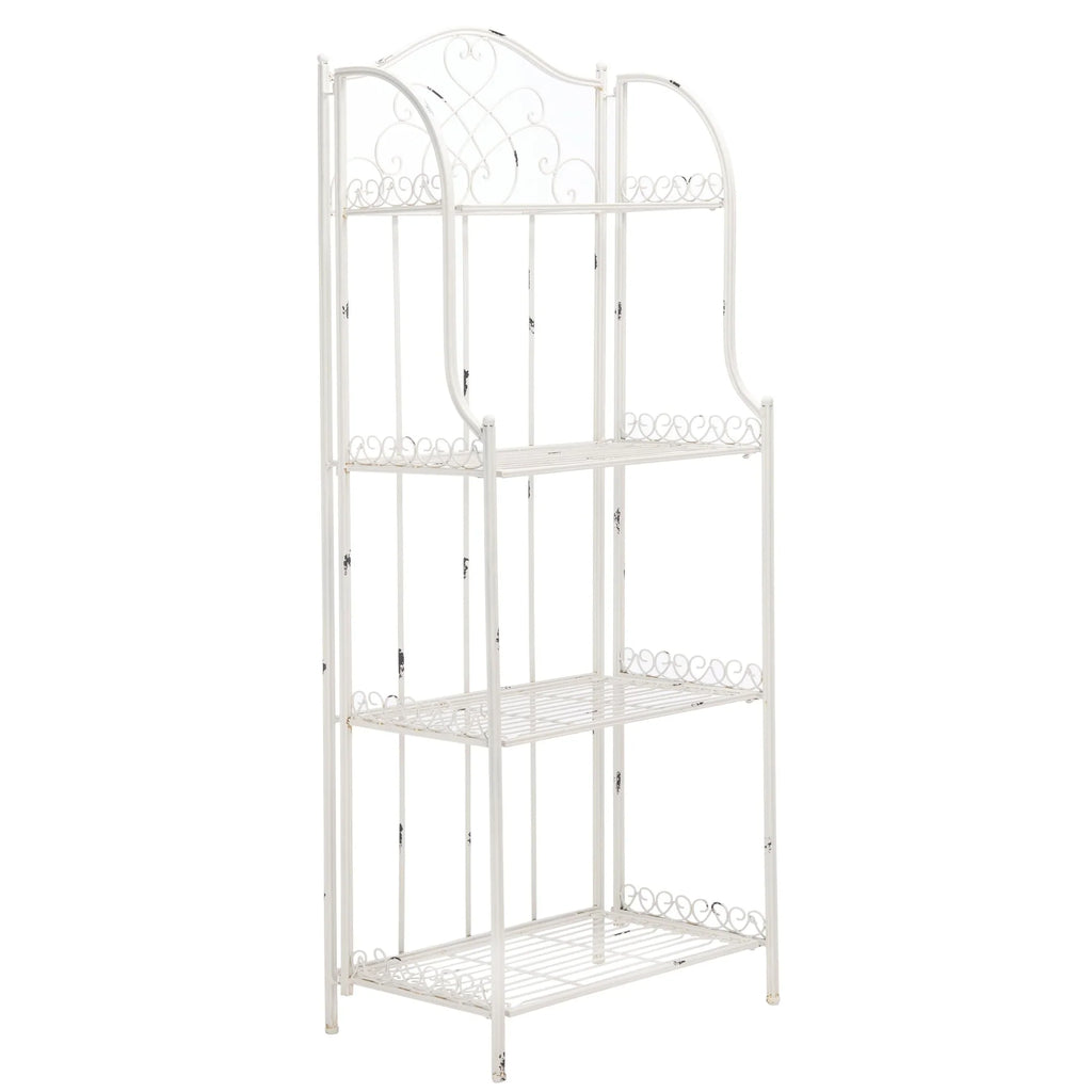SAFAVIEH Bryn Estantería de panadero victoriana de hierro forjado de 4 niveles para exteriores - 25 pulg. An. x 15 pulg. Prof. x 63 pulg. Al. - 25 An. x 15 Prof. x 63 Al.