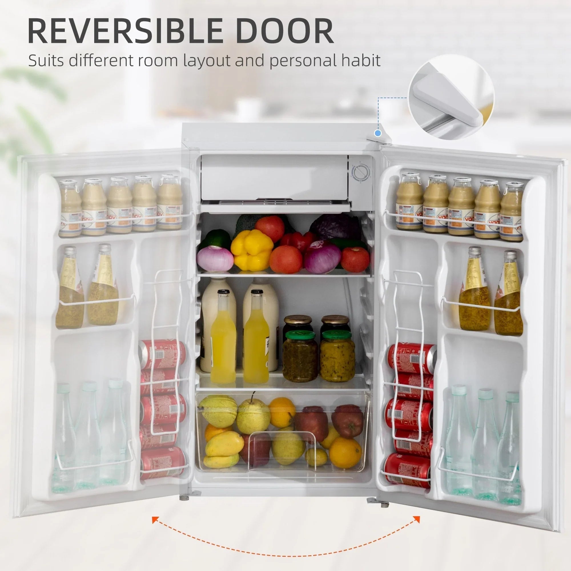 Mini Frigo da 3,2 Cu.Ft con Congelatore, Frigorifero Compatto a Porta Singola con Termostato Regolabile per Camera da Letto