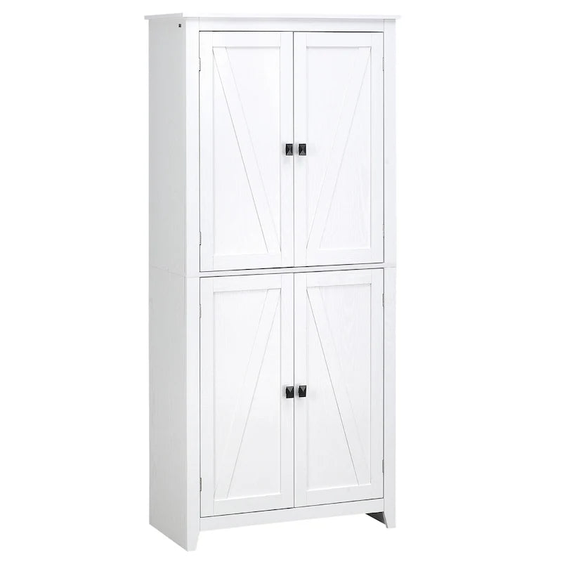 HOMCOM Armario de cocina independiente de 72 pulgadas con 4 puertas, organizador de almacenamiento con 4 niveles y estantes ajustables, blanco