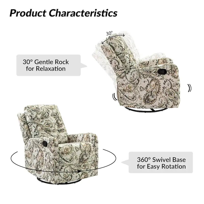Arlette Sillón Reclinable Giratorio Manual Floral Contemporáneo con Respaldo Capitaneado