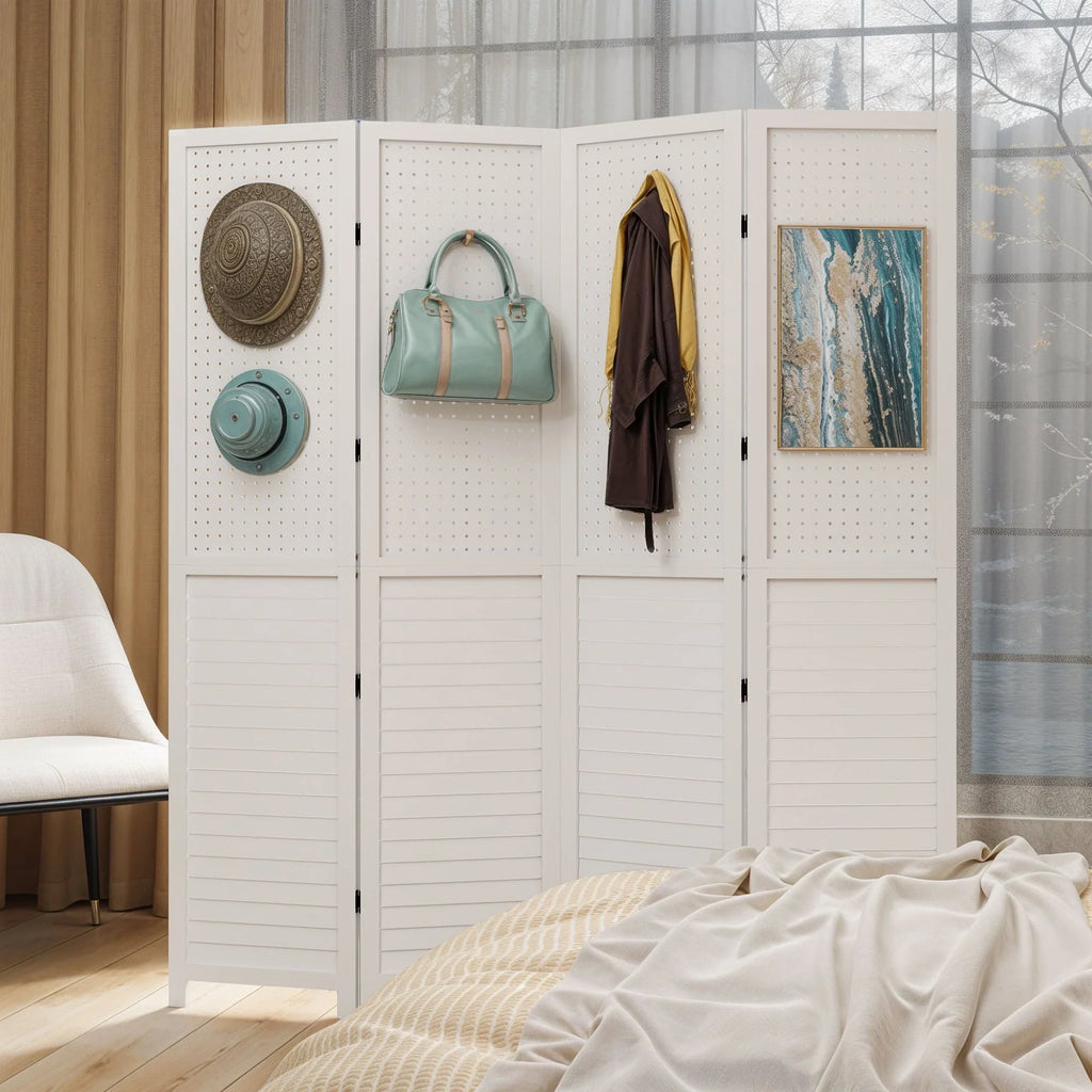 Moasis 67 Divisor de ambiente de madera de 4 paneles, blanco