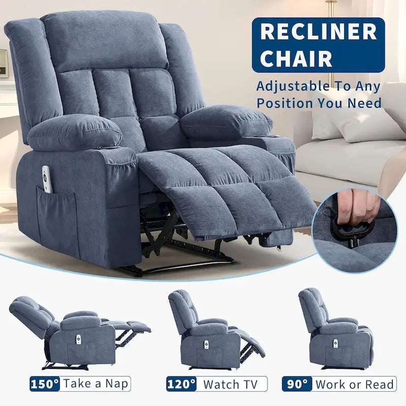 Sillón reclinable con control remoto, calor y masaje