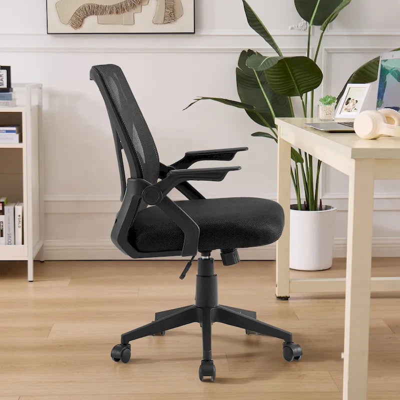 Silla de oficina Javlergo con respaldo medio giratorio y soporte lumbar, silla ergonómica de malla para ordenador con reposabrazos