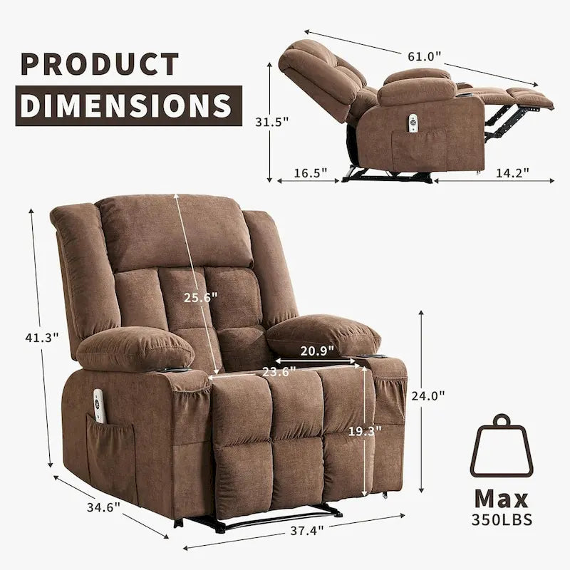 Sillón reclinable con control remoto, calor y masaje