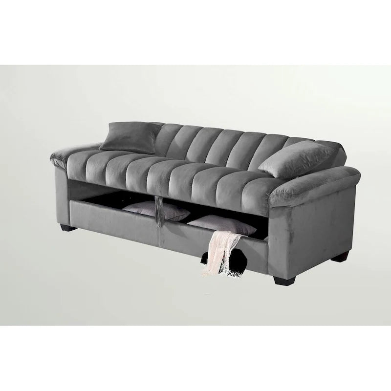 Sofá cama convertible de almacenamiento de terciopelo de 82.7" con 2 almohadas