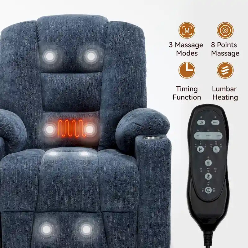 Sillón reclinable Power Lift con masaje y calor, reclinables anchos Lazy Boy extragrandes con USB, puertos tipo C y 2 portavasos de acero