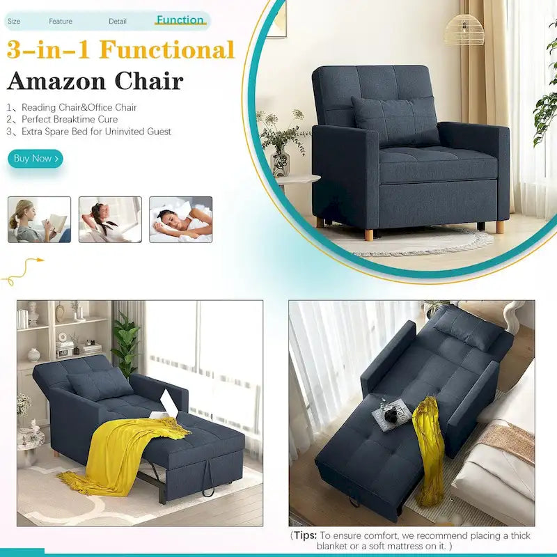 Sofá cama individual 3 en 1 AECOJOY con almohada y respaldo convertible