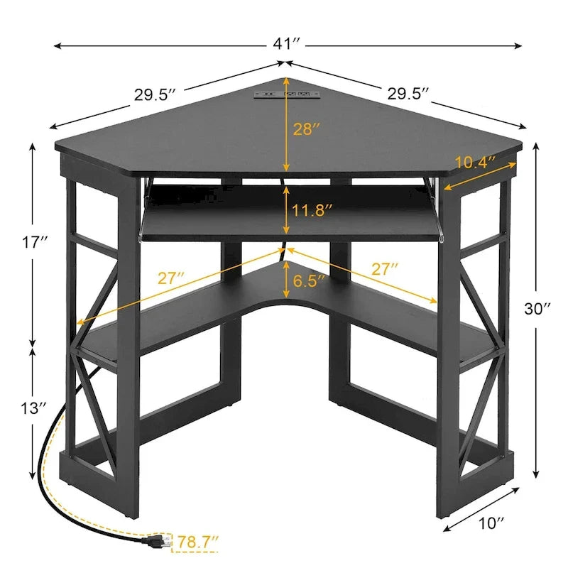 Escritorio de esquina, escritorio pequeño con enchufes, mesa de esquina para espacios pequeños, escritorio de computadora con puertos USB, escritorio triangular con almacenamiento