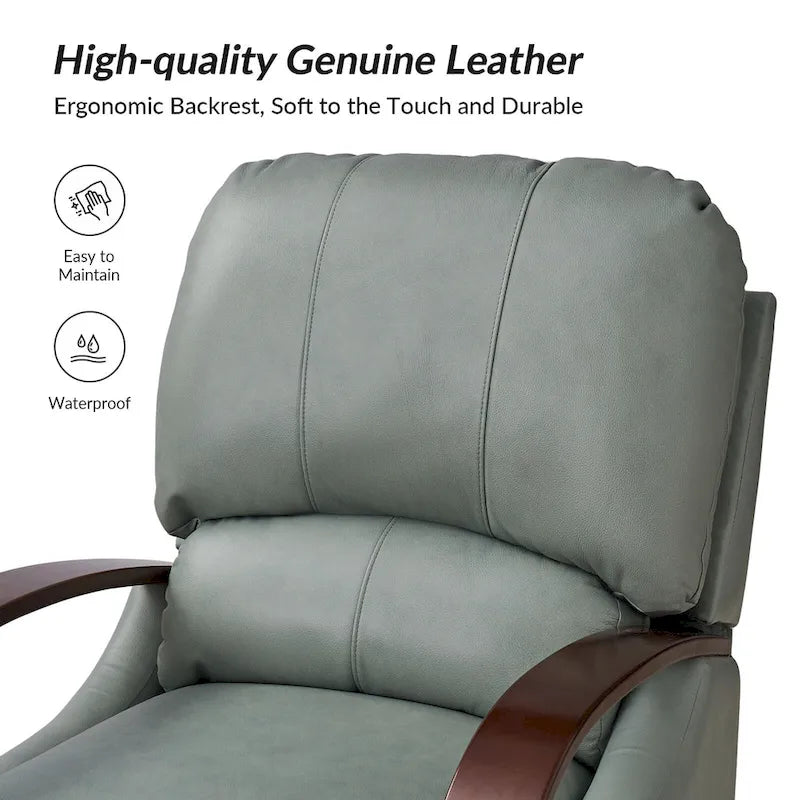 Sofá reclinable manual Alex Mid-century Modern Cigar de cuero genuino con brazos curvos de madera