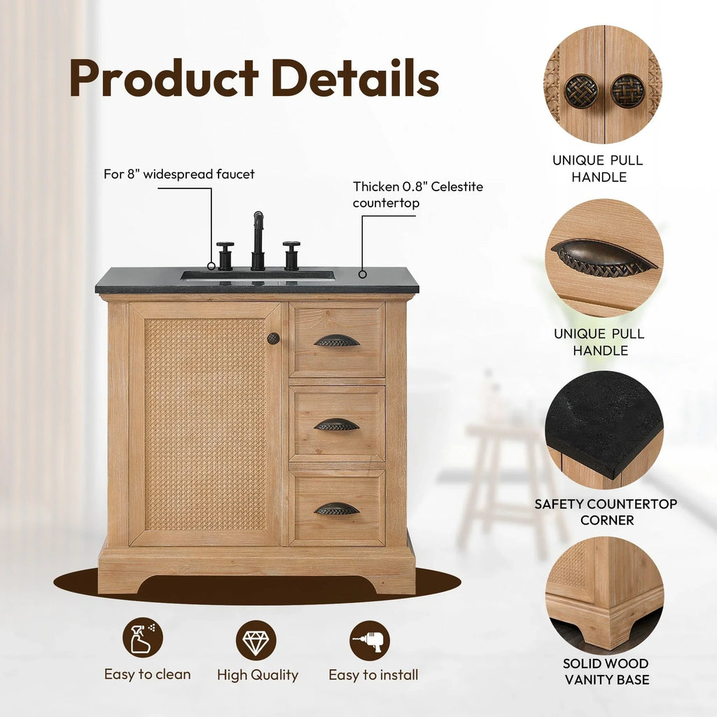 Mueble de baño Hervas con encimera de mármol natural sin espejo