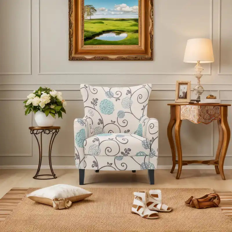 Sillón tapizado de respaldo alto Modern Retro de 30.25 pulgadas con patas de madera para sala de estar