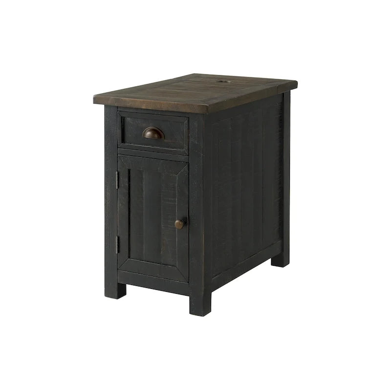 Mesa auxiliar Monterey de madera maciza con tomas de corriente ocultas