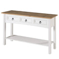 Mesa Consola de Pasillo Rústica de Pino Macizo, Blanqueado / Marrón Antiguo / Lavado Gris / Sin Pintar, 3 Cajones