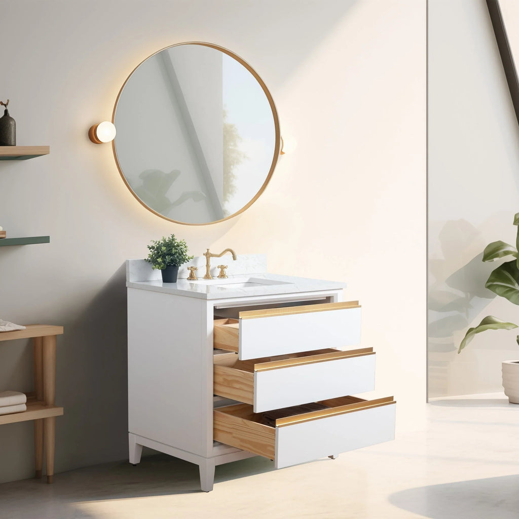 Mueble de baño Vanity Art con lavabo de cerámica y encimera de mármol de ingeniería