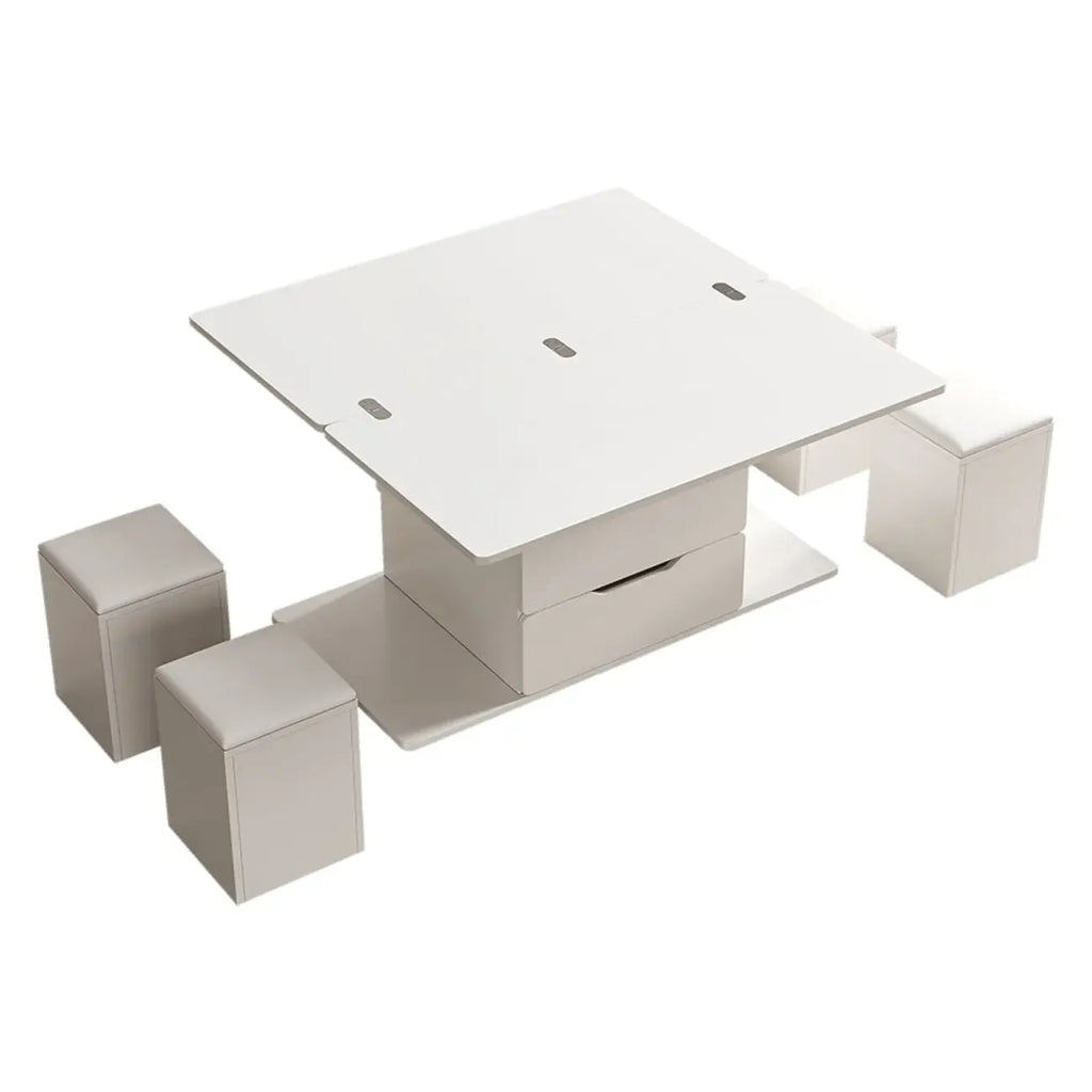 Mesa de centro elevable y plegable con 4 taburetes y almacenamiento