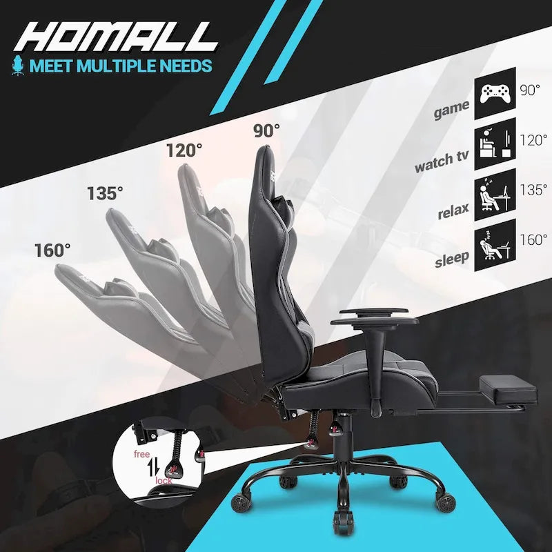 Silla Gamer con Reposapiés - Silla de Escritorio Ergonómica