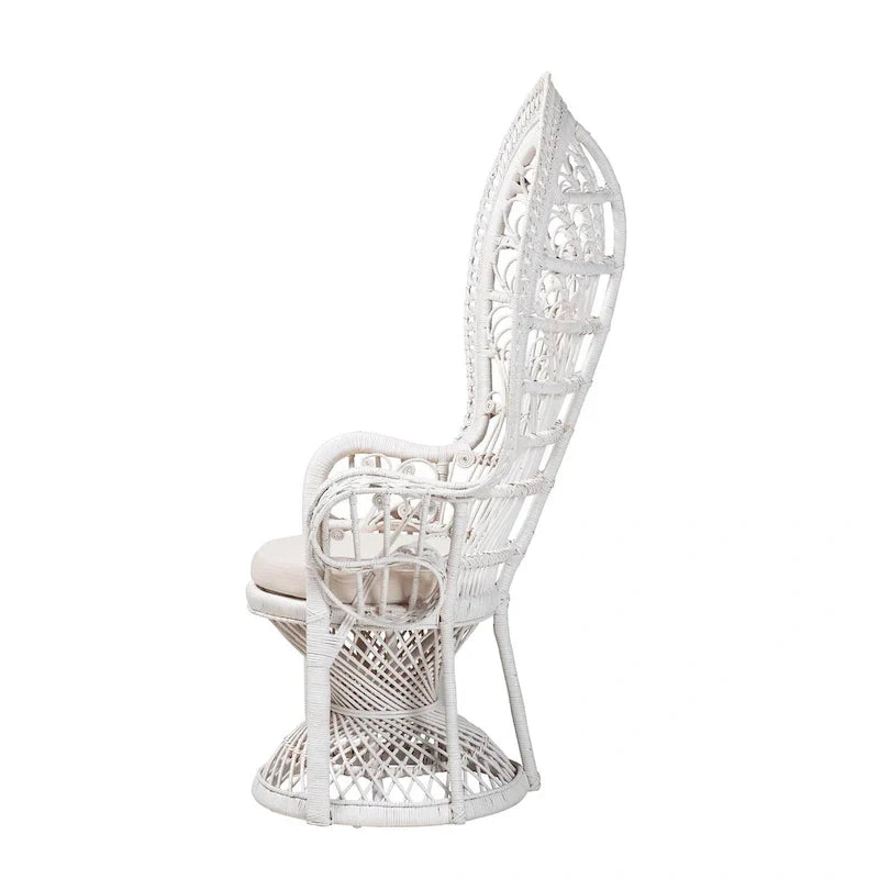 Silla pavo real moderna de mimbre natural blanco bohemio