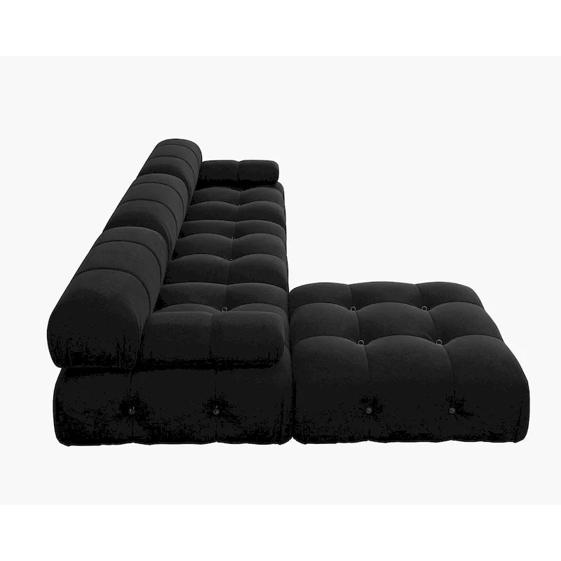Sofá Seccional Modular Negro Tapizado en Terciopelo