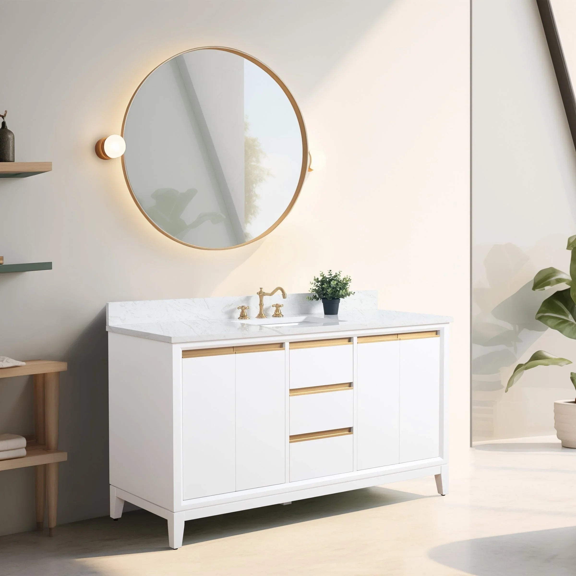 Mueble de baño Vanity Art con lavabo de cerámica y encimera de mármol de ingeniería