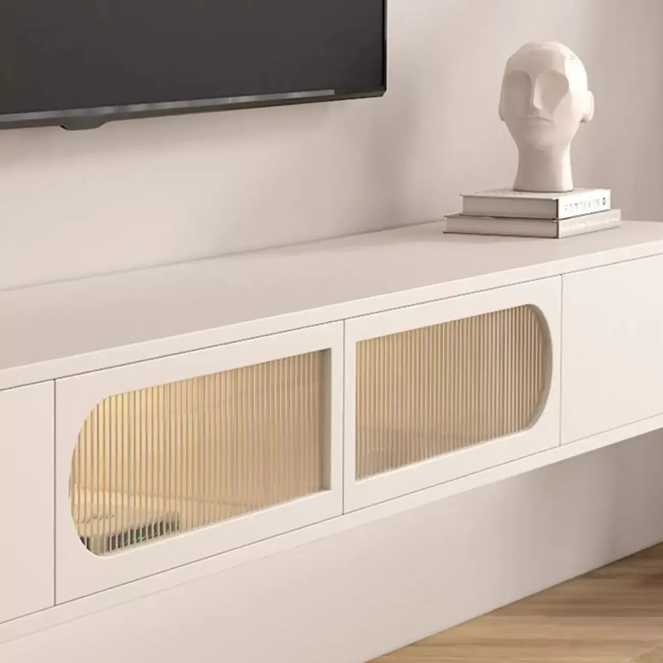 Mueble de TV Flotante de Madera Blanca con Almacenamiento para Sala de Estar