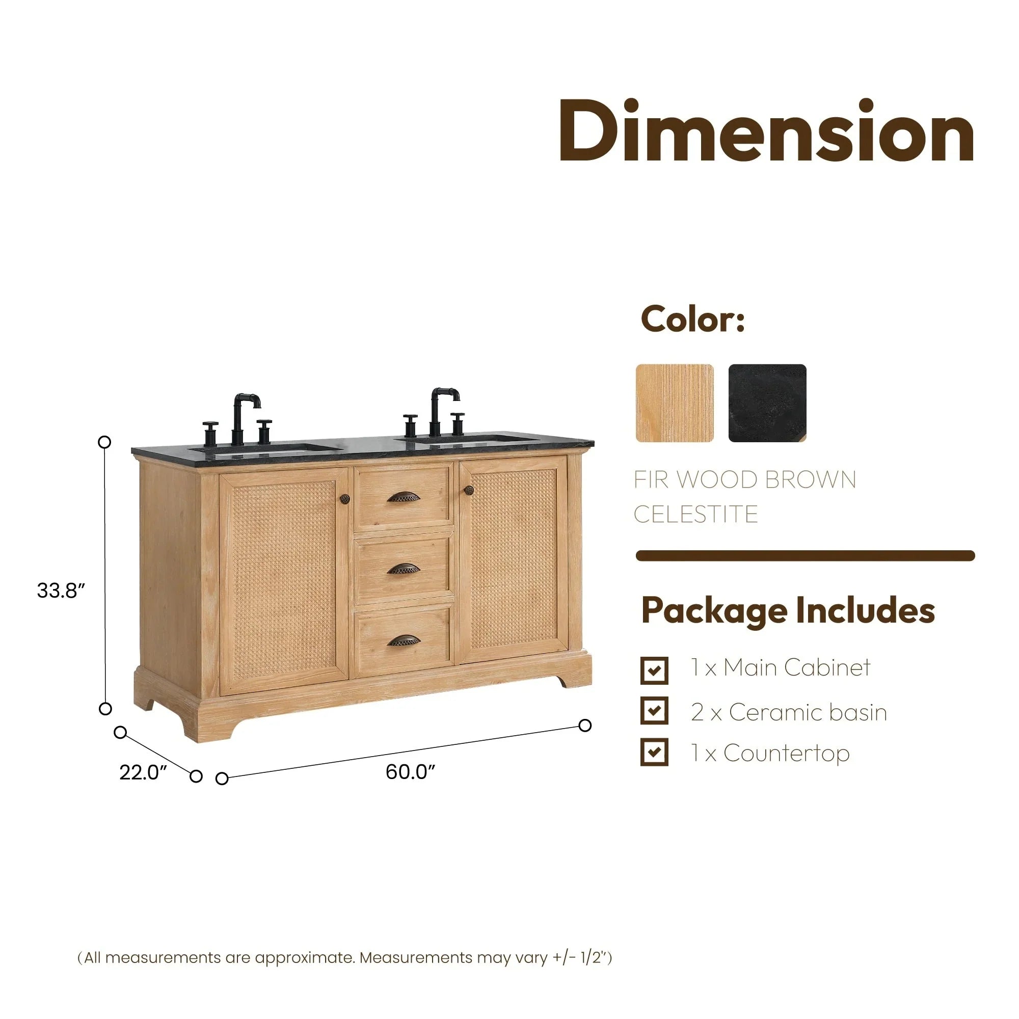 Mueble de baño Hervas con encimera de mármol natural sin espejo