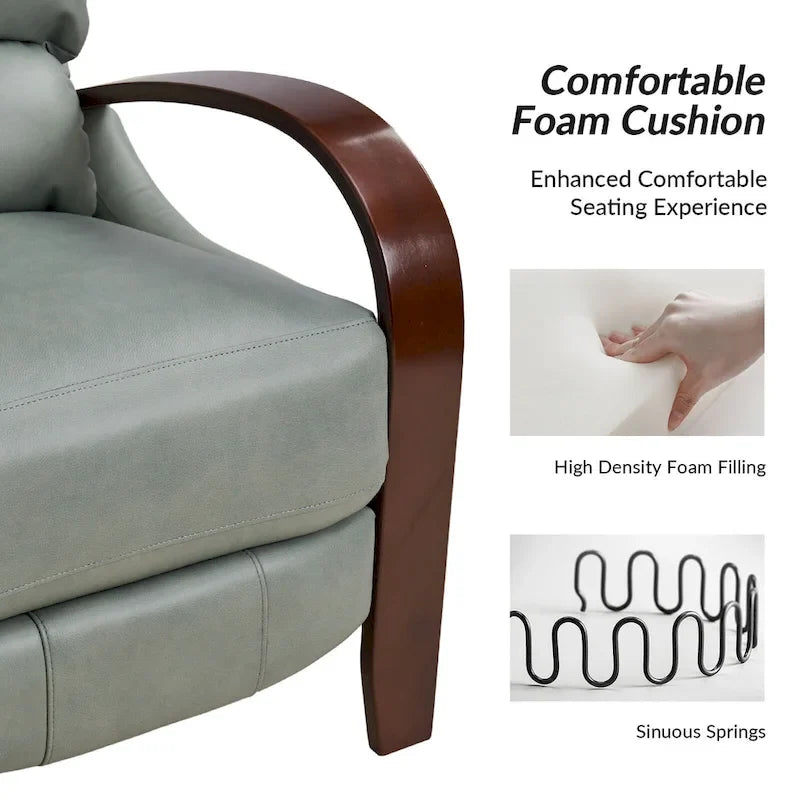 Sofá reclinable manual Alex Mid-century Modern Cigar de cuero genuino con brazos curvos de madera