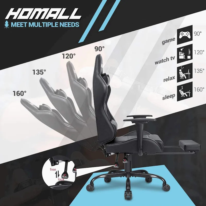 Silla Gamer con Reposapiés - Silla de Escritorio Ergonómica