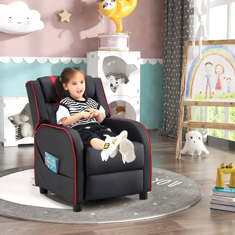 Sillón reclinable para niños Gymax, sofá ergonómico de cuero con reposapiés