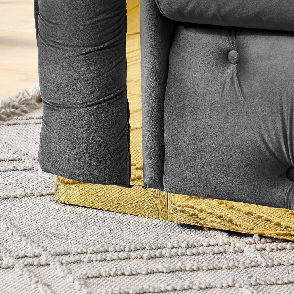 Sofá de 3 plazas Velvet de 90.6 con 2 cojines, cojines de alta densidad, detalles dorados y almohadas