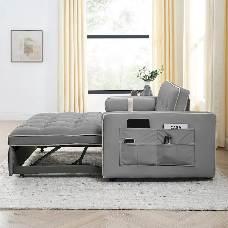 Sofá Cama Extraíble Multifuncional de Terciopelo con Respaldo Reclinable Ajustable con Almohadas - N/A