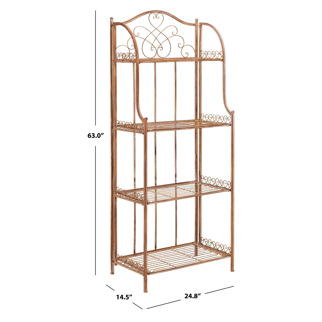 SAFAVIEH Bryn Estantería de panadero victoriana de hierro forjado de 4 niveles para exteriores - 25 pulg. An. x 15 pulg. Prof. x 63 pulg. Al. - 25 An. x 15 Prof. x 63 Al.