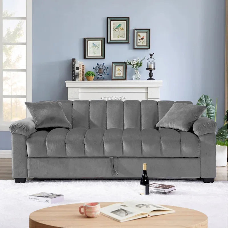 Sofá cama convertible de almacenamiento de terciopelo de 82.7" con 2 almohadas