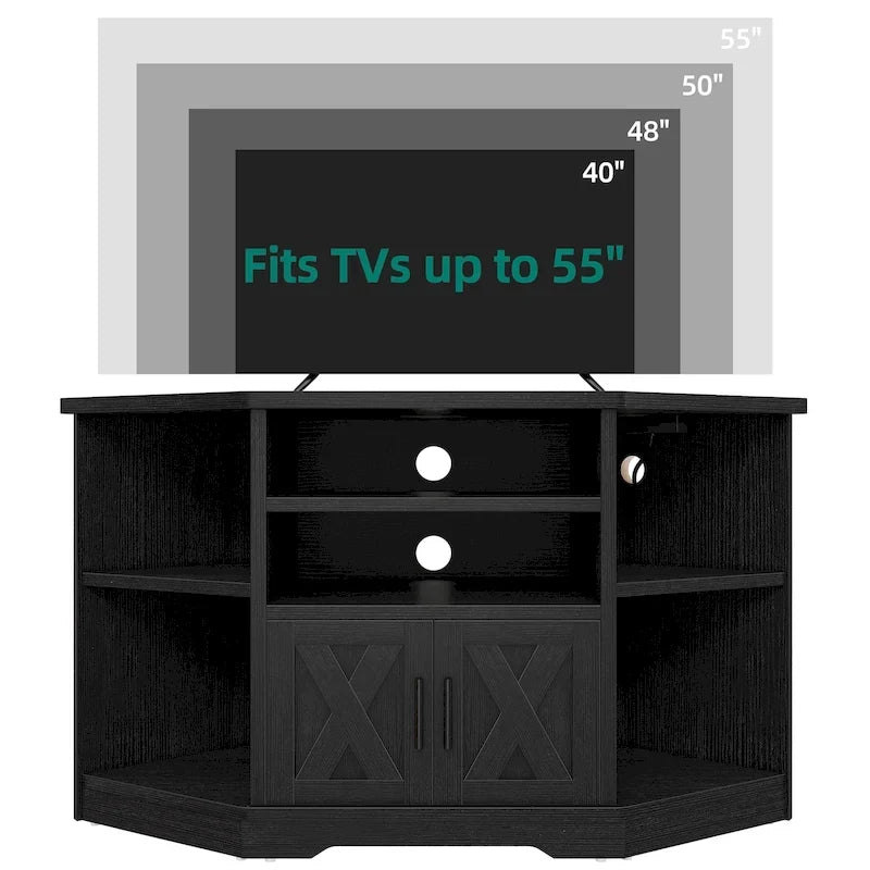 Mueble esquinero para TV estilo rústico, centro de entretenimiento y consola multimedia para televisores de hasta 55 pulgadas con toma de corriente