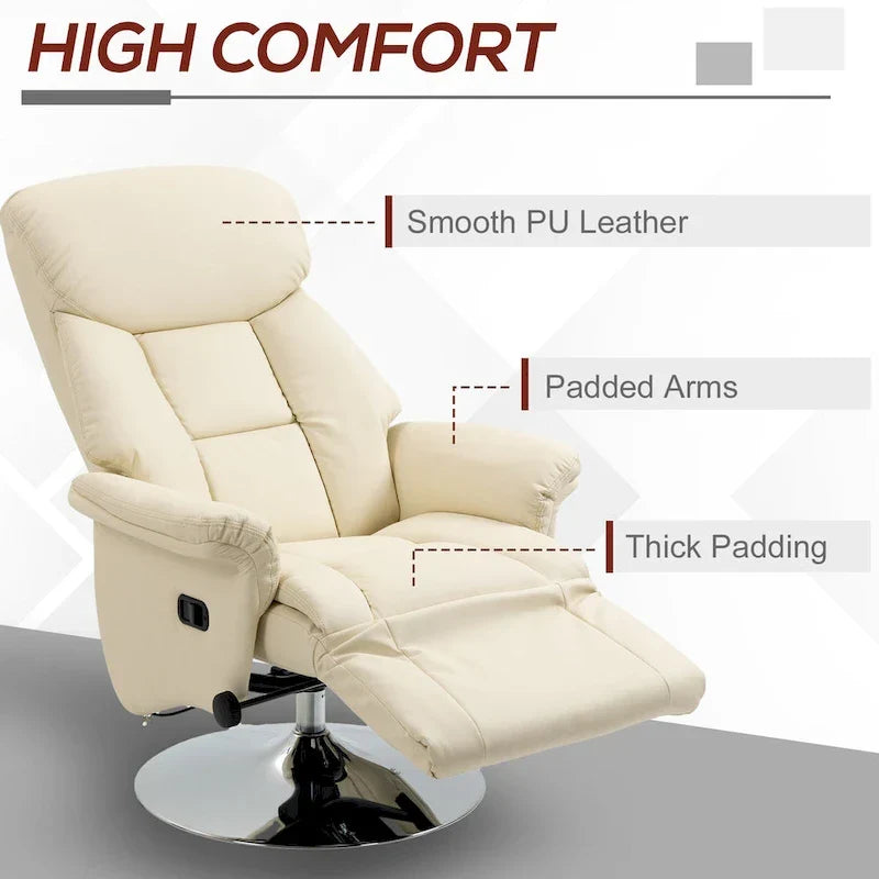Sillón reclinable manual HOMCOM para adultos, reclinable giratorio ajustable con reposapiés, brazos acolchados