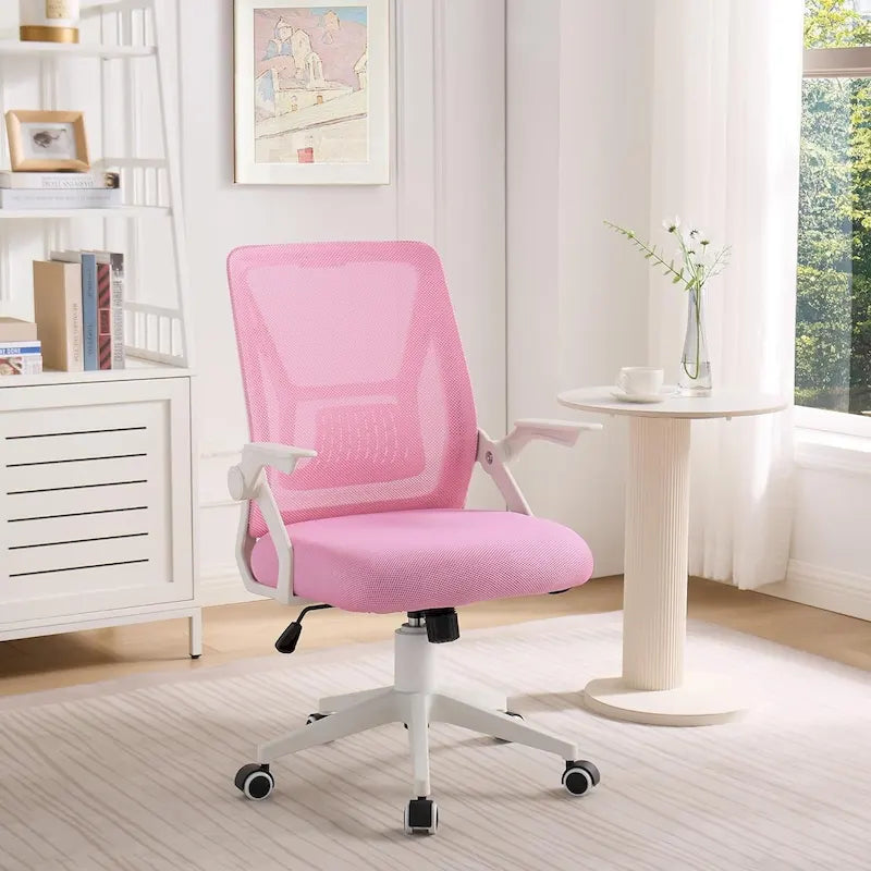 Silla de oficina Javlergo con respaldo medio giratorio y soporte lumbar, silla ergonómica de malla para ordenador con reposabrazos