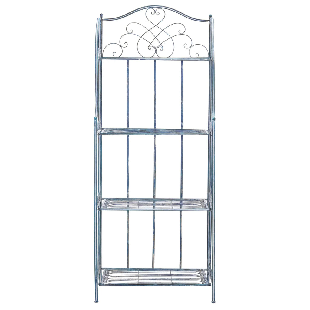 SAFAVIEH Bryn Estantería de panadero victoriana de hierro forjado de 4 niveles para exteriores - 25 pulg. An. x 15 pulg. Prof. x 63 pulg. Al. - 25 An. x 15 Prof. x 63 Al.