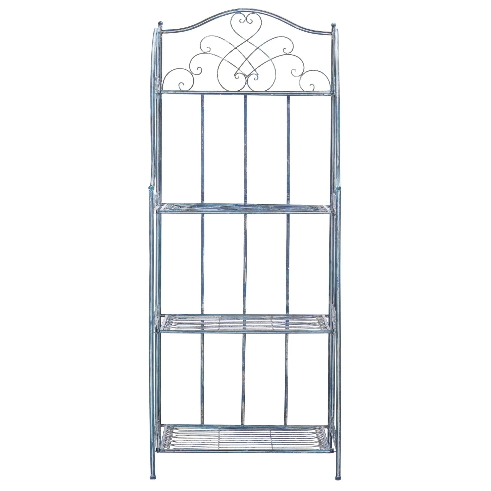 SAFAVIEH Bryn Estantería de panadero victoriana de hierro forjado de 4 niveles para exteriores - 25 pulg. An. x 15 pulg. Prof. x 63 pulg. Al. - 25 An. x 15 Prof. x 63 Al.