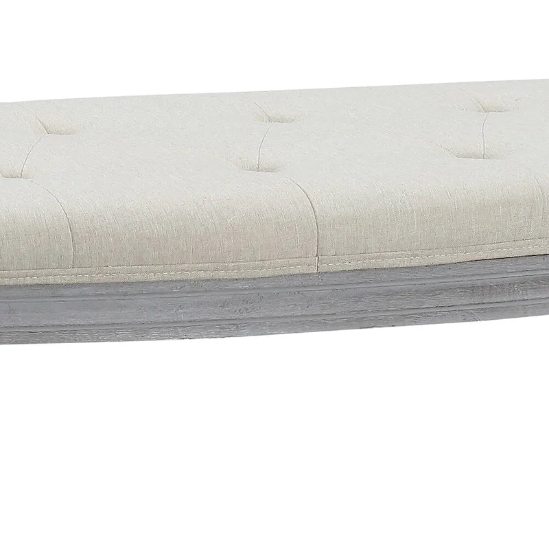 Banco tapizado capitoné beige con patas de madera - 55W x 20H
