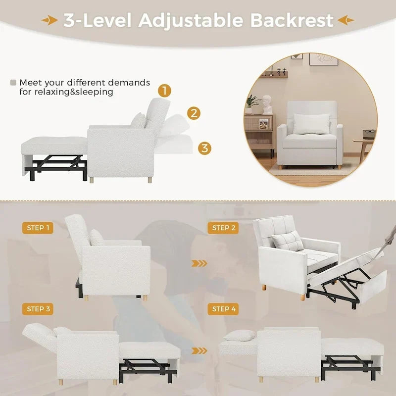 Sofá cama individual 3 en 1 AECOJOY con almohada y respaldo convertible