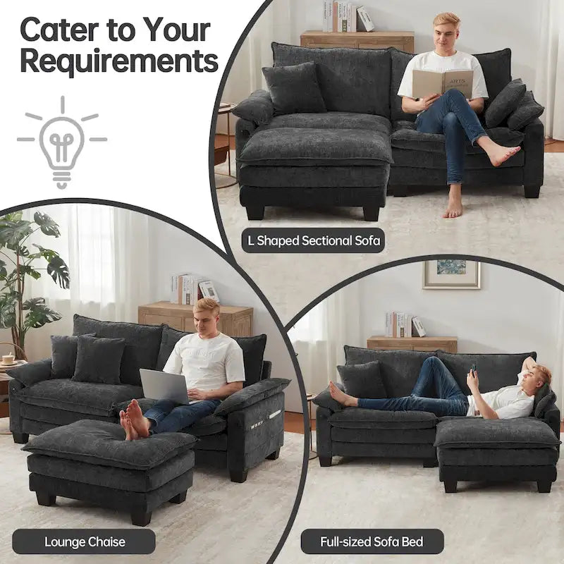 Sofá seccional modular, sofá seccional Cloud cómodo con otomana, sofá cama de asiento profundo para sala de estar