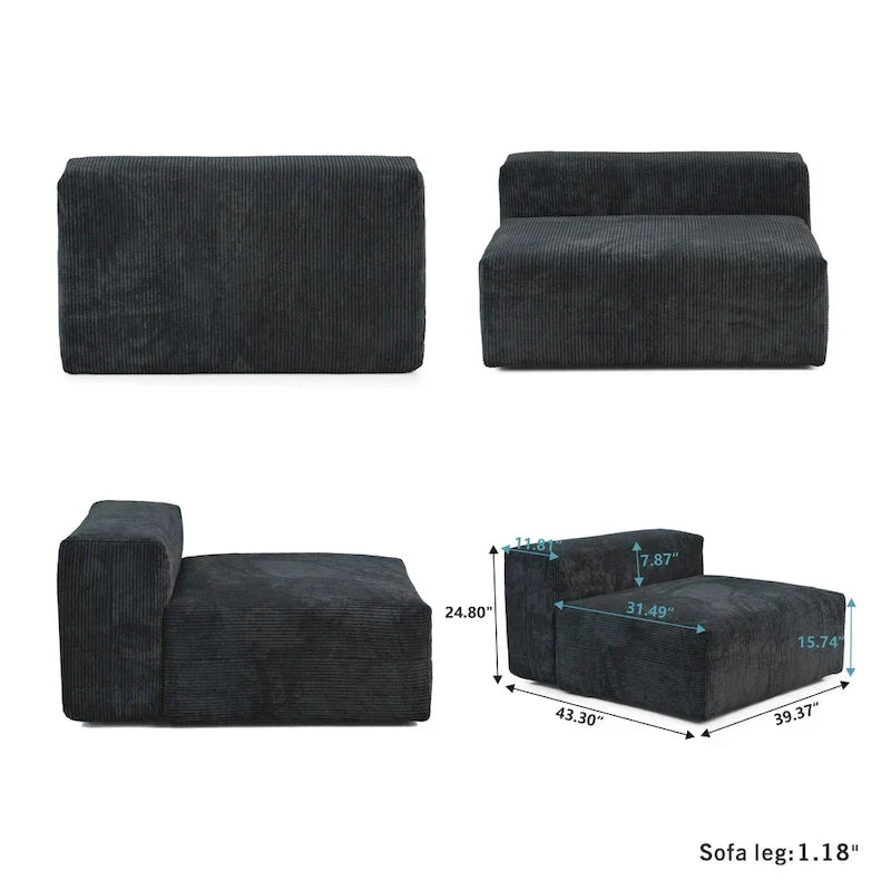 Divano componibile modulare grande, rivestimento in velluto a coste, a U, a 4 posti, con 2 pouf e 5 cuscini