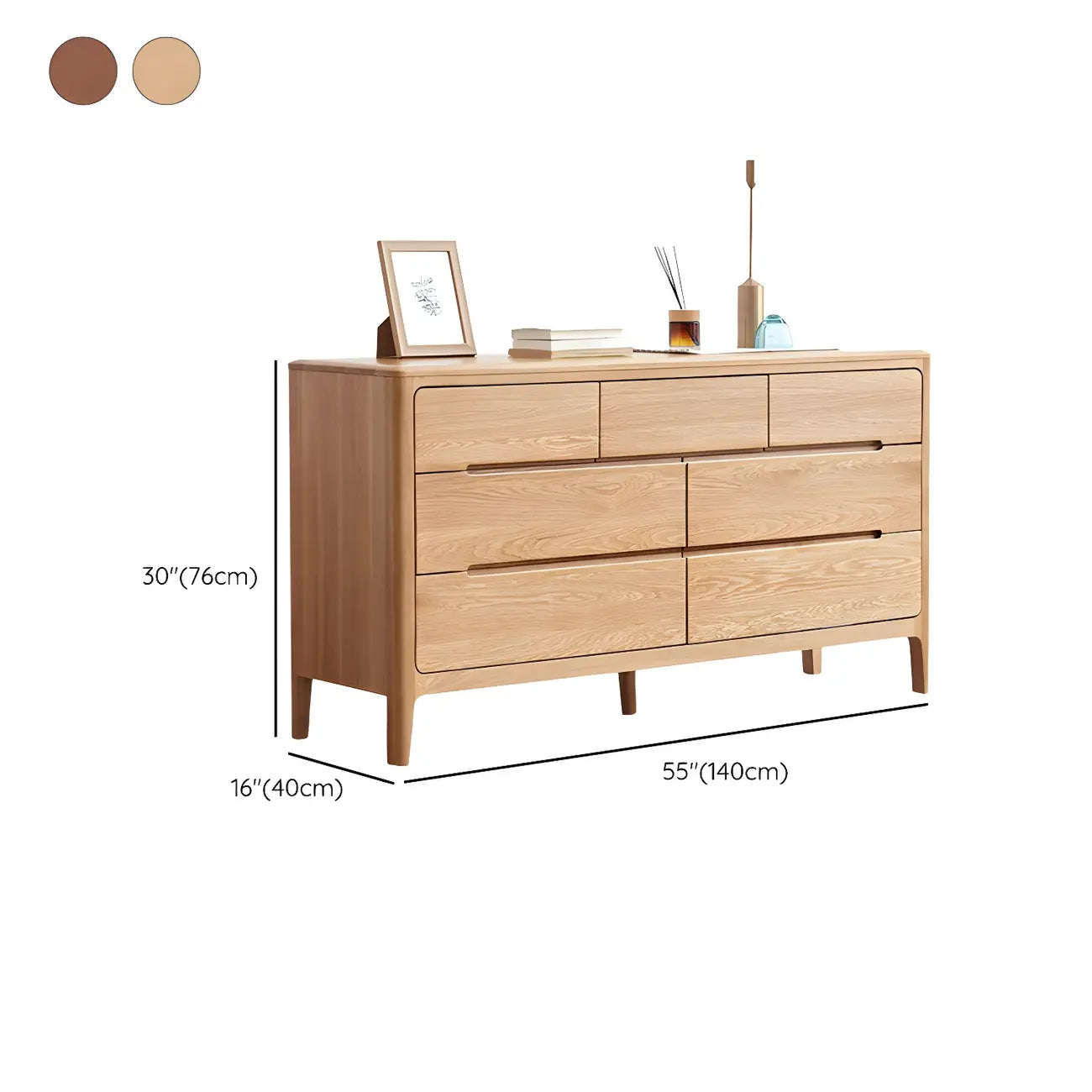 Cómoda doble tradicional de madera de roble natural para dormitorio