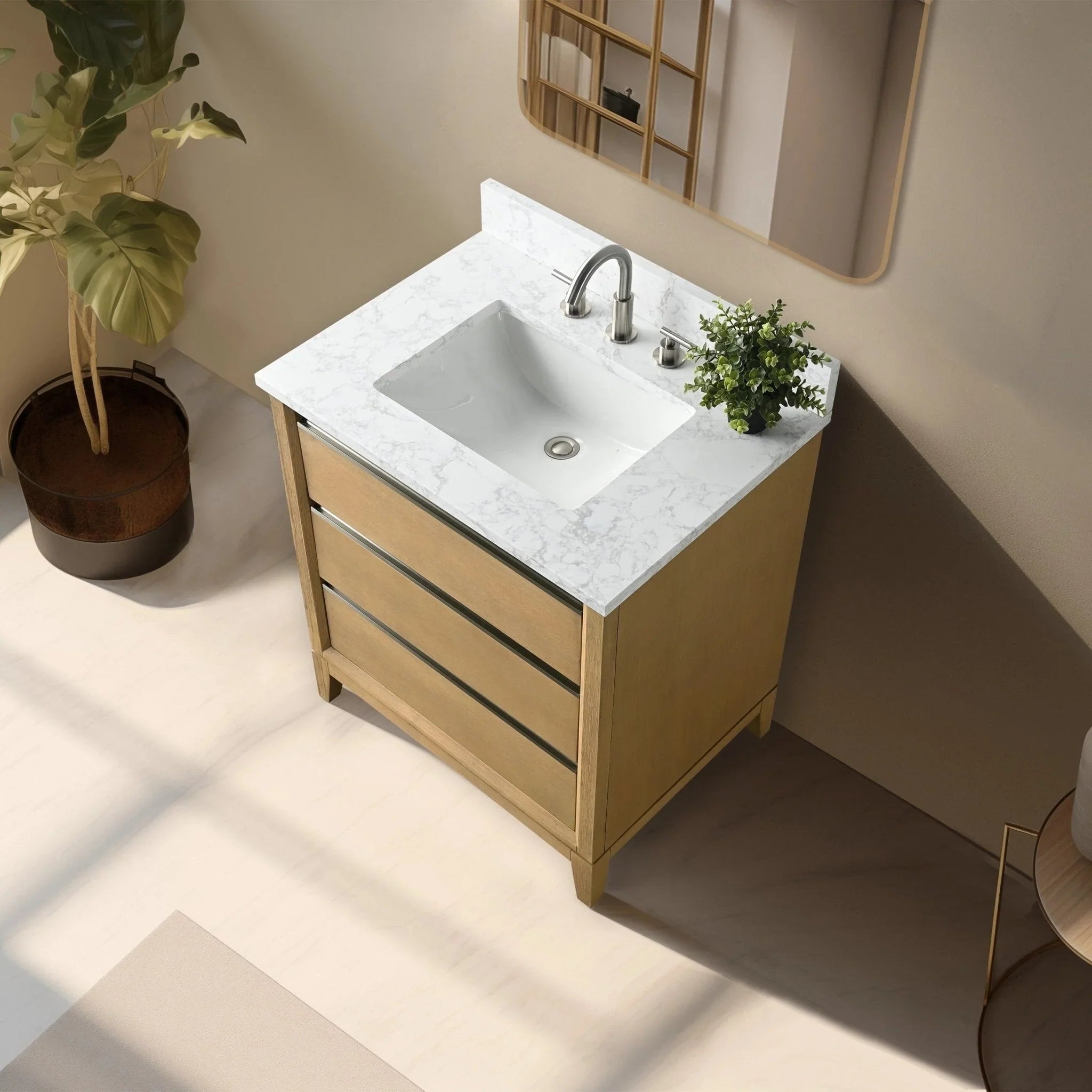 Mueble de baño Vanity Art con lavabo de cerámica y encimera de mármol de ingeniería