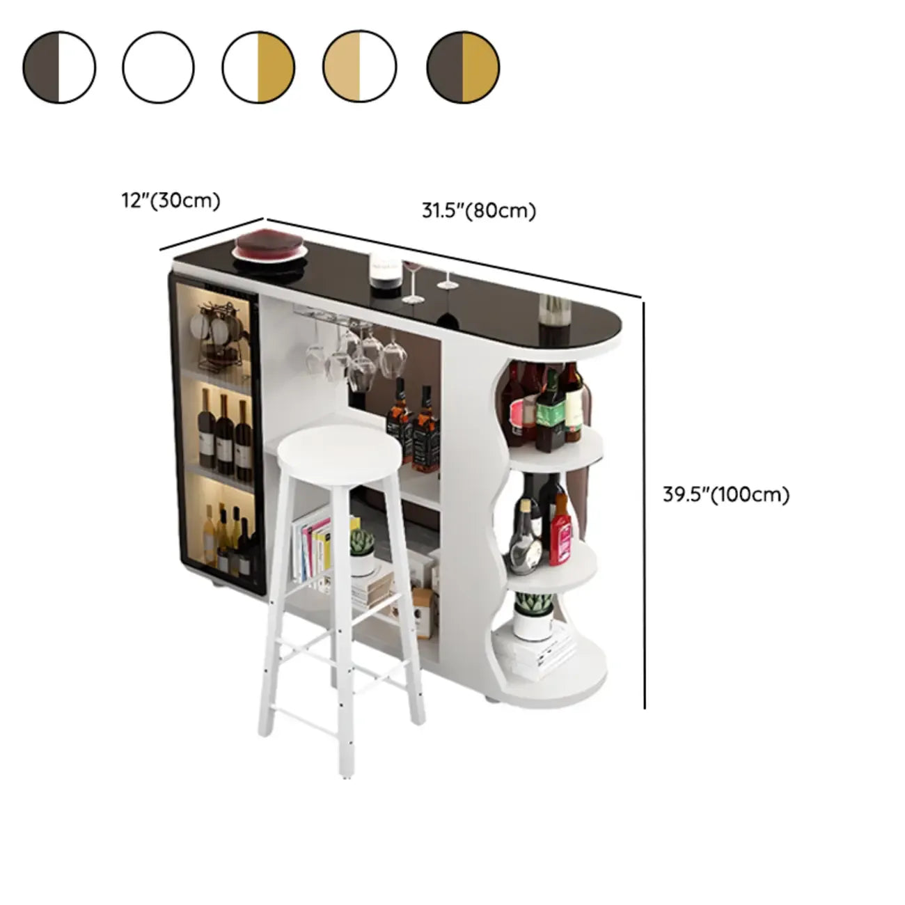 Mesa de bar moderna con tope de piedra de forma libre y almacenamiento para bares en casa