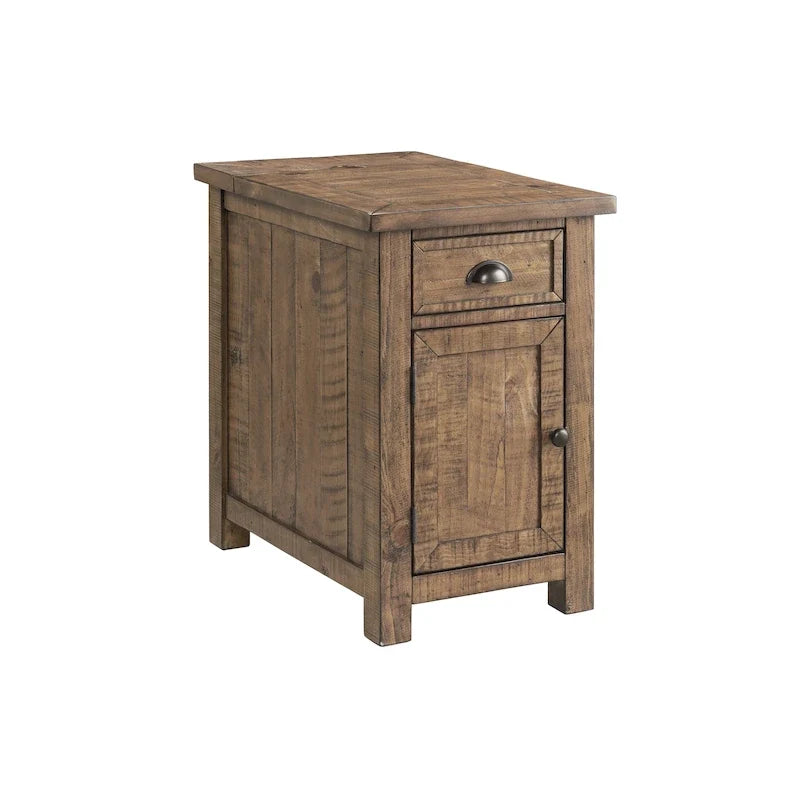 Mesa auxiliar Monterey de madera maciza con tomas de corriente ocultas
