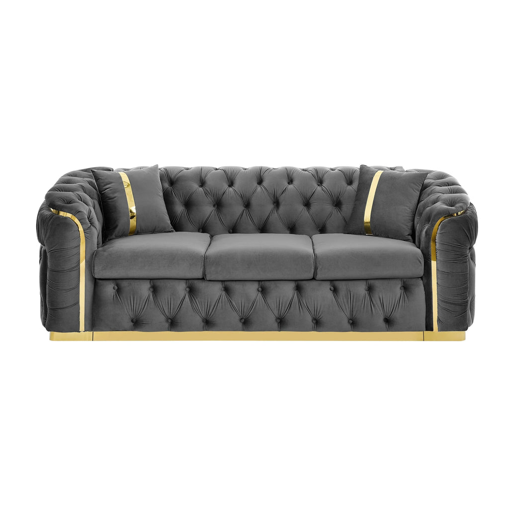 Sofá de 3 plazas Velvet de 90.6 con 2 cojines, cojines de alta densidad, detalles dorados y almohadas