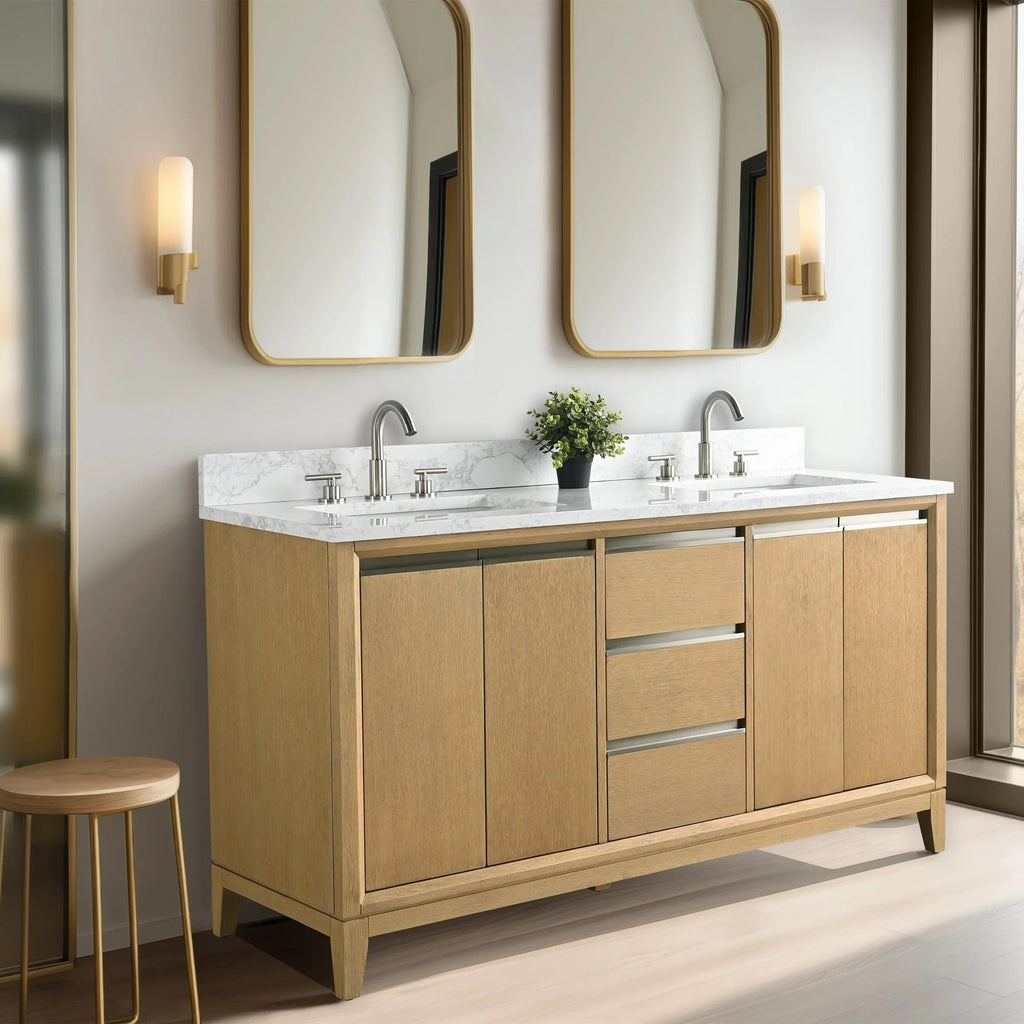 Mueble de baño Vanity Art con lavabo de cerámica y encimera de mármol de ingeniería